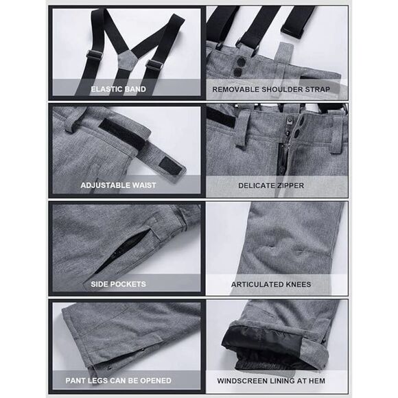 HOTIAN Size XL Womens Black Snow Pants Insulated Waterproof Ski Bibs Winter Warm - Picture 9 of 10